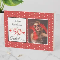 Add Photo 50 & Fabulous Red 50th Birthday WH Red Wooden Box Sign