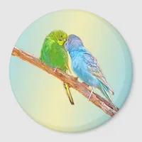 Cute kissing budgies -acrylic on pastel background magnet