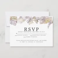 Modern Watercolor Tropical  Foliage Mauve Gold RSVP Card