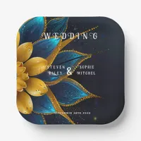 Elegant Sapphire and Gold Floral Wedding Paper Plates