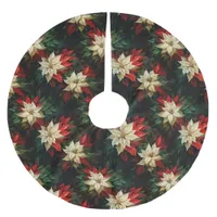 Beautiful Red and White Poinsettias Brushed Polyester Tree Skirt