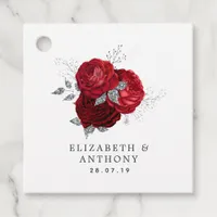 Red and Silver Glitter Vintage Rose Wedding Favor Tags