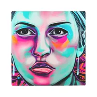 Painted Women's Face and Tear | Teal and Pink Art