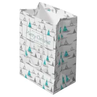 Teal Christmas Tree Pattern#5 ID1009 Medium Gift Bag