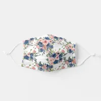 Watercolor Navy and Blush Floral Adult Cloth Face Mask