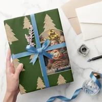 Rustic Evergreen Tree Personalized Christmas Photo Wrapping Paper