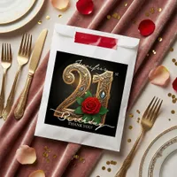 Opulent Chic Gold Filigree Red Rose 21st Birthday Favor Bag