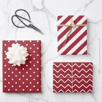 Stripes Polka Dot Zig Zag Patterns Red White Wrapping Paper Sheets