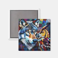 Wolf and Owl Vibrant and Colorful  Magnet