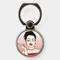 Winking Flirty Pop Art Retro Pretty Lady Phone Ring Stand