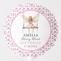 Fairy First Watercolor Floral Girls 1st Birthday Balloon