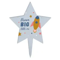 Dream Big Little One Cute Cartoon Space Rocket Cake Topper