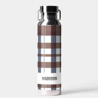 Trendy Modern Personalized Plaid Water Bottle