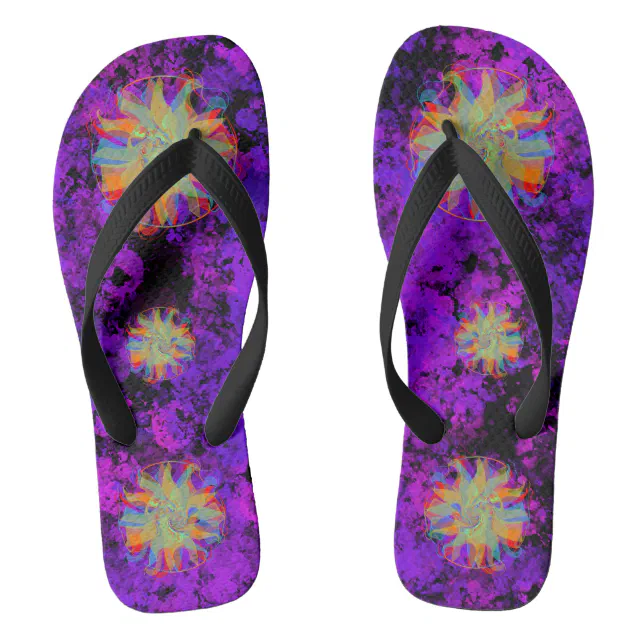 Flamboyant multicolored flowers flip flops