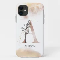 Chic Blush Pink Monogrammed Letter A iPhone 11 Case