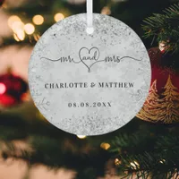 Silver snow names mr mrs elegant newly weds  glass ornament
