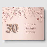 Rose gold stars name 30th birthday guest book