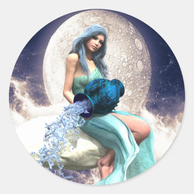 Aquarius – Woman Pouring Water From a Jug Classic Round Sticker