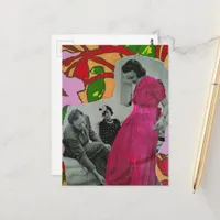 1939 Hot Pink Pajama Lady Mixed Media Collage Postcard
