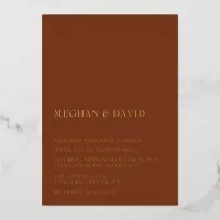 Rustic Terracotta Simple Elegant Modern Wedding   Foil Invitation