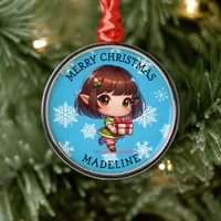 Cute Anime Asian Elf Personalized Christmas Metal Ornament