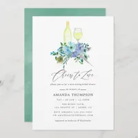 Mint and Blue Boho Wine Tasting Bridal Shower Invitation