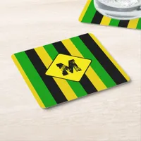 Jamaican Flag Colored Striped Monogram Bar Square Paper Coaster