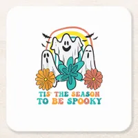 Tis The Season To Spooky Retro Halloween Women Square Paper Coaster