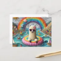 Alpaca on a Rainbow Color Float Postcard