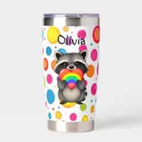 Sweet Personalized Raccoon with Rainbow Heart Insulated Tumbler