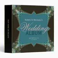 Teal Gree Fractal Peacock Lace Wedding Album Binder