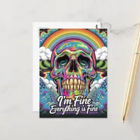 Rainbow Everything is Fine Skull Postcard