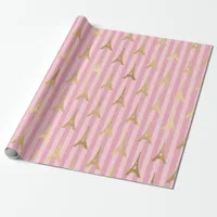 Pink and Gold Paris Eiffel Tower Foil Wrapping Paper