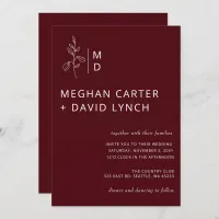 Burgundy Botanical Monogram Wedding Invitation