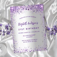 Birthday silver violet purple sparkles luxury invitation