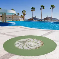 Round Beach Towel - White and Green Spirals Beach Towel