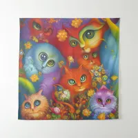 Colorful Crazy Kitty Cat Kitten Collage Tapestry