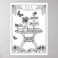 Tea Party Teatime English Garden DIY Coloring Poster