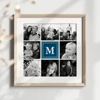 Navy Monogram Family Photo Collage Poster