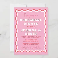 Retro Cute Wavy Pink Red Photo Rehearsal Dinner Invitation