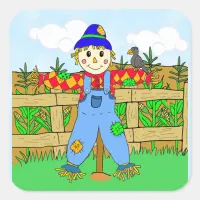 Adorable Halloween Scarecrow Square Sticker