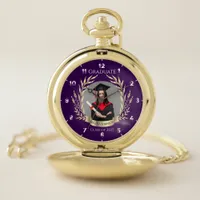 Elegant Photo Graduation Purple and Gold Pocket Watch
