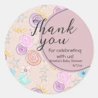 Thank You Floral Lilac Blue Baby Shower Favor Classic Round Sticker