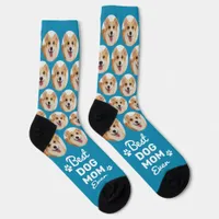 Personalized Best DOG MOM Ever Teal Pet Photo Socks