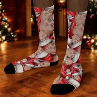 Funny Face Photo in Santa Hat Christmas Crew Socks