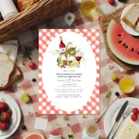 Rustic Red Gingham BBQ Picnic Monogram Invitation