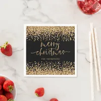 Classy Gold Glitter Merry Christmas Party Black Napkins