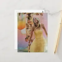 Woman with mushrooms surreal collage postcard