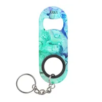 *~* Abstract Modern Watercolor Turquoise Green Keychain Bottle Opener