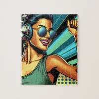 Pop Art Woman in Headphones Dancing Jigsaw Puzzle